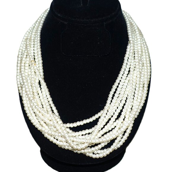 Gold Tone Faux Pearl Multi Strand Choker Necklace - Picture 1 of 6